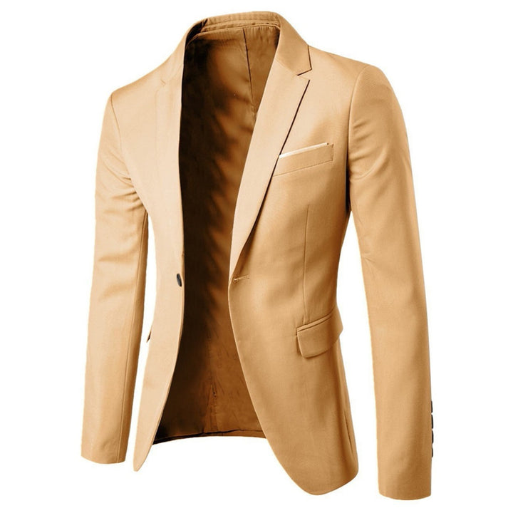 Veste de costume beige à un bouton, col cranté et poche poitrine passepoilée