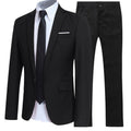 Ensemble costume noir à plat : veste un bouton, chemise blanche, cravate et pantalon