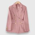 Blazer croisé cintré rose pour femme, vue de face sur cintre