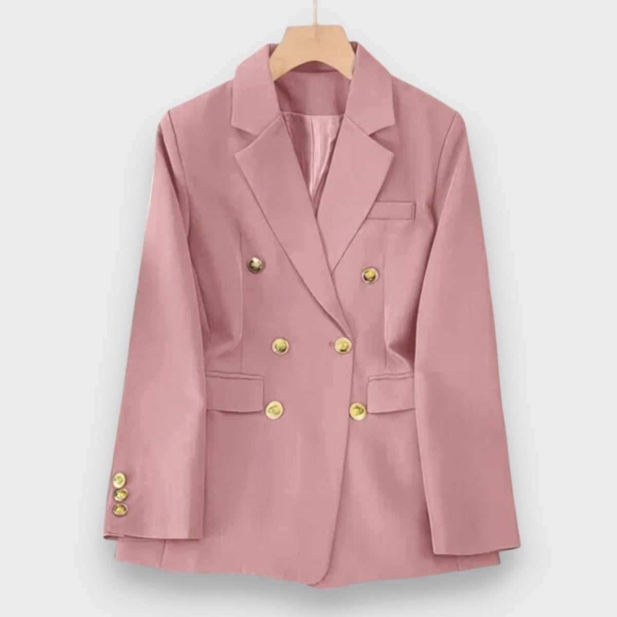Blazer croisé cintré rose pour femme, vue de face sur cintre