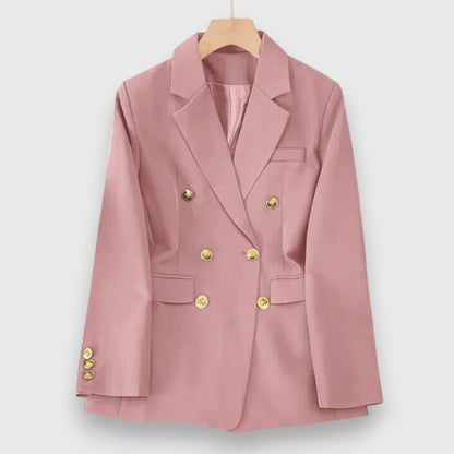 Blazer croisé cintré rose pour femme, vue de face sur cintre