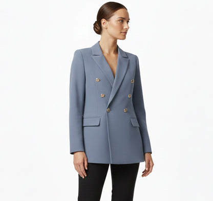 Blazer croisé boutons dorés, coloris ardoise, vue de face