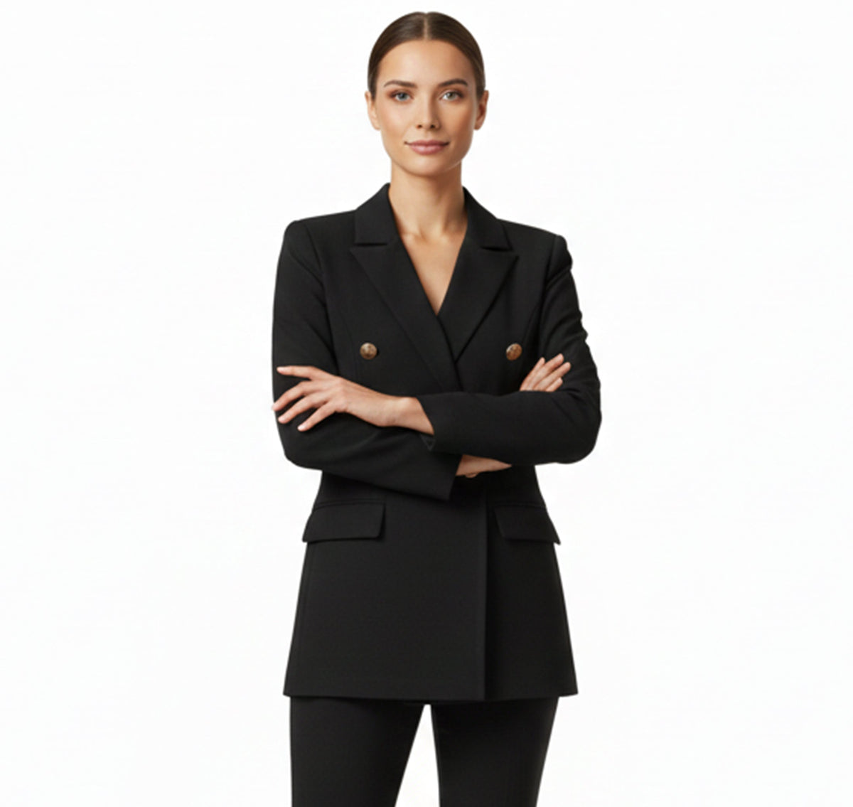 Blazer croisé boutons dorés, coloris noir, vue de face
