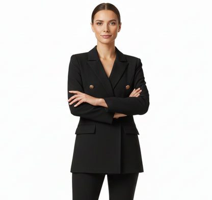 Blazer croisé boutons dorés, coloris noir, vue de face