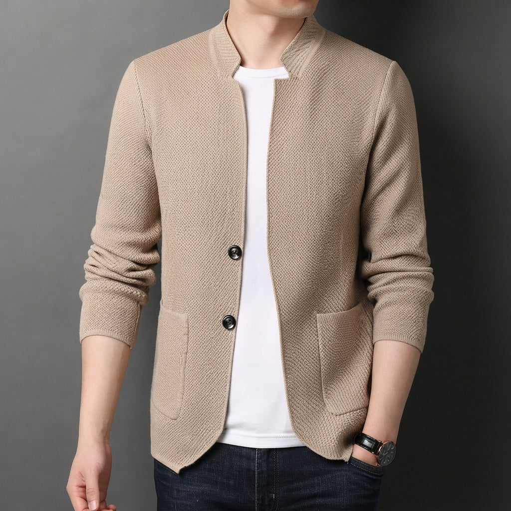 Blazer en maille beige à poches plaquées, vue de face