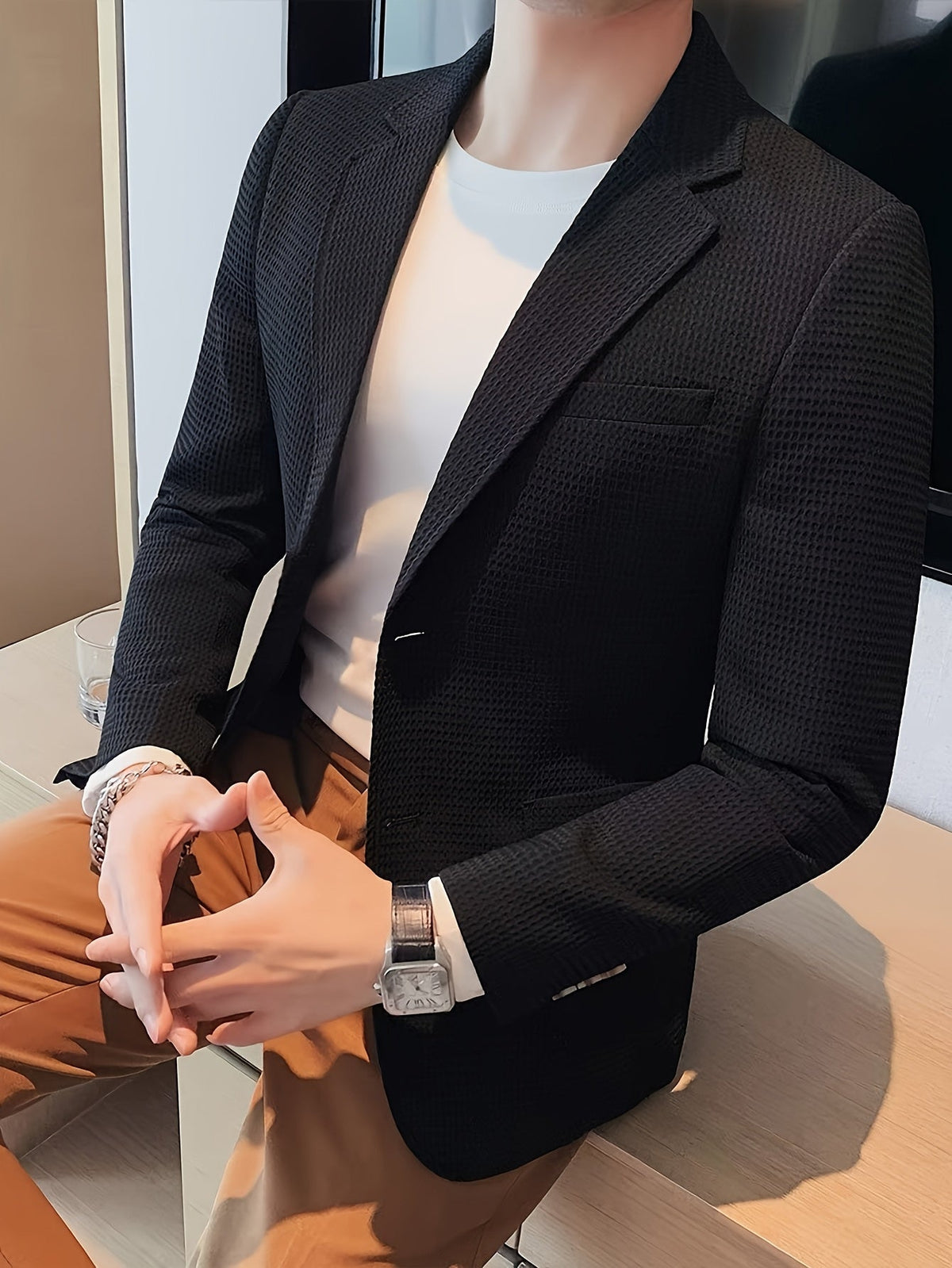 Blazer en maille texturée, noir