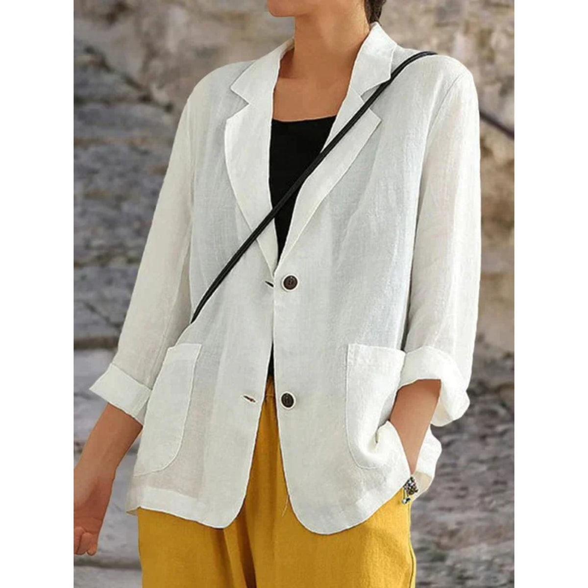 Blazer léger à revers, coloris blanc, vue de face