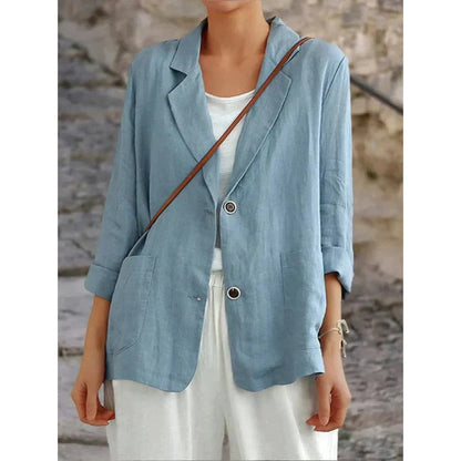 Blazer léger à revers, coloris bleu ciel, vue de face