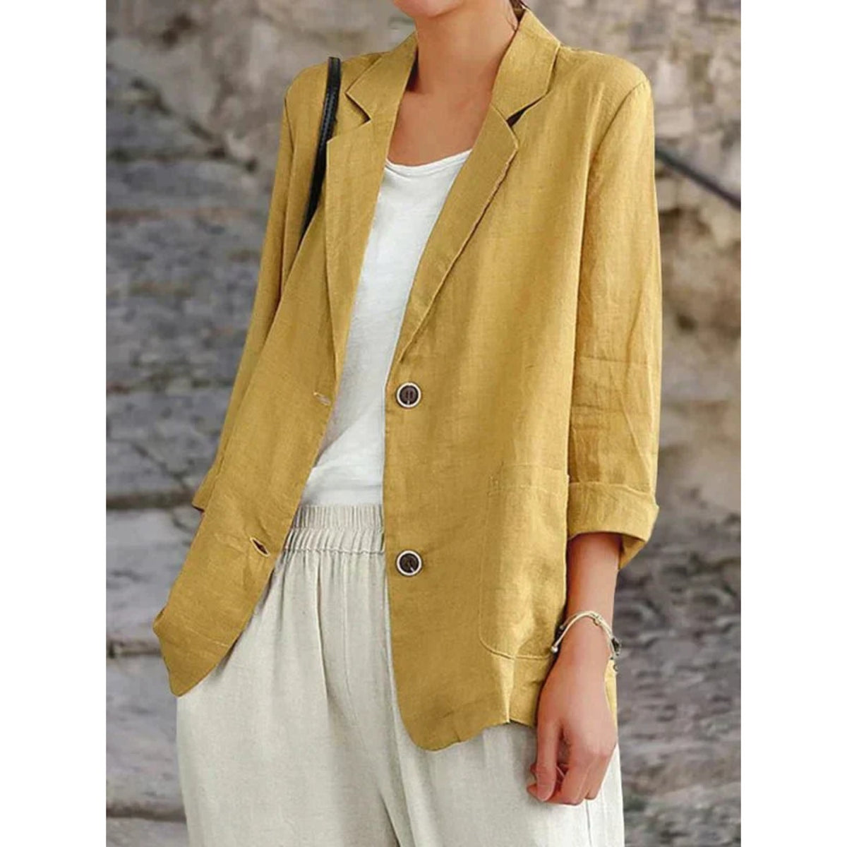 Blazer léger à revers, coloris jaune, vue de face