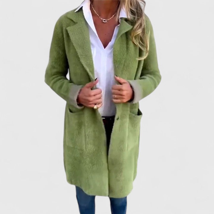 Blazer oversize à poches, coloris vert sauge, porté en tenue, vue 2
