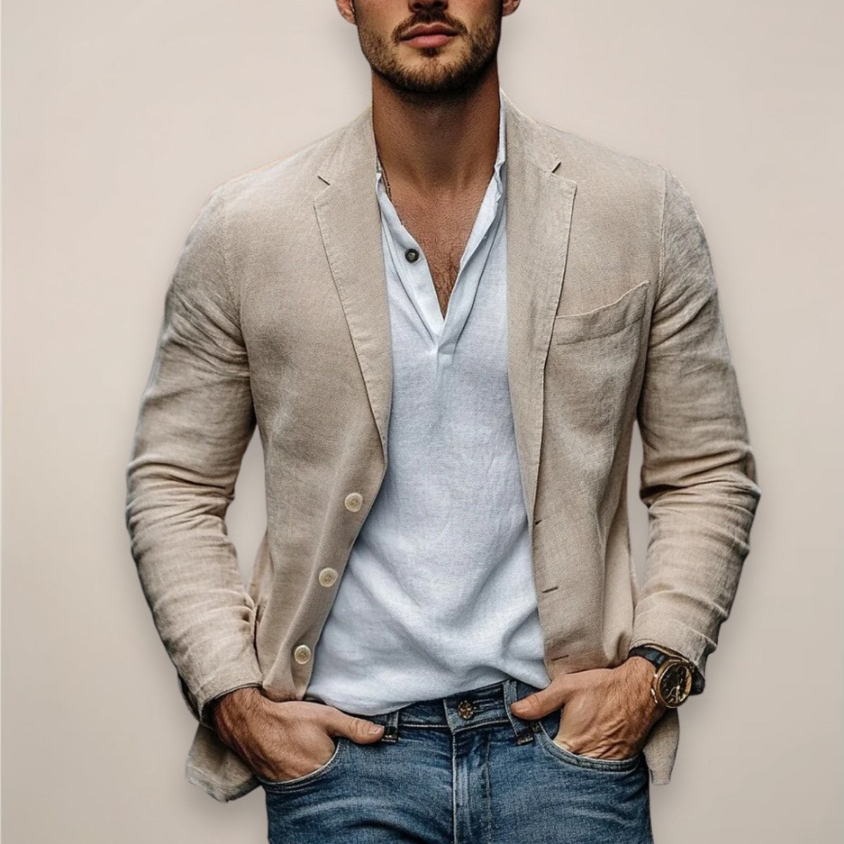 Blazer souple non doublé, coloris beige