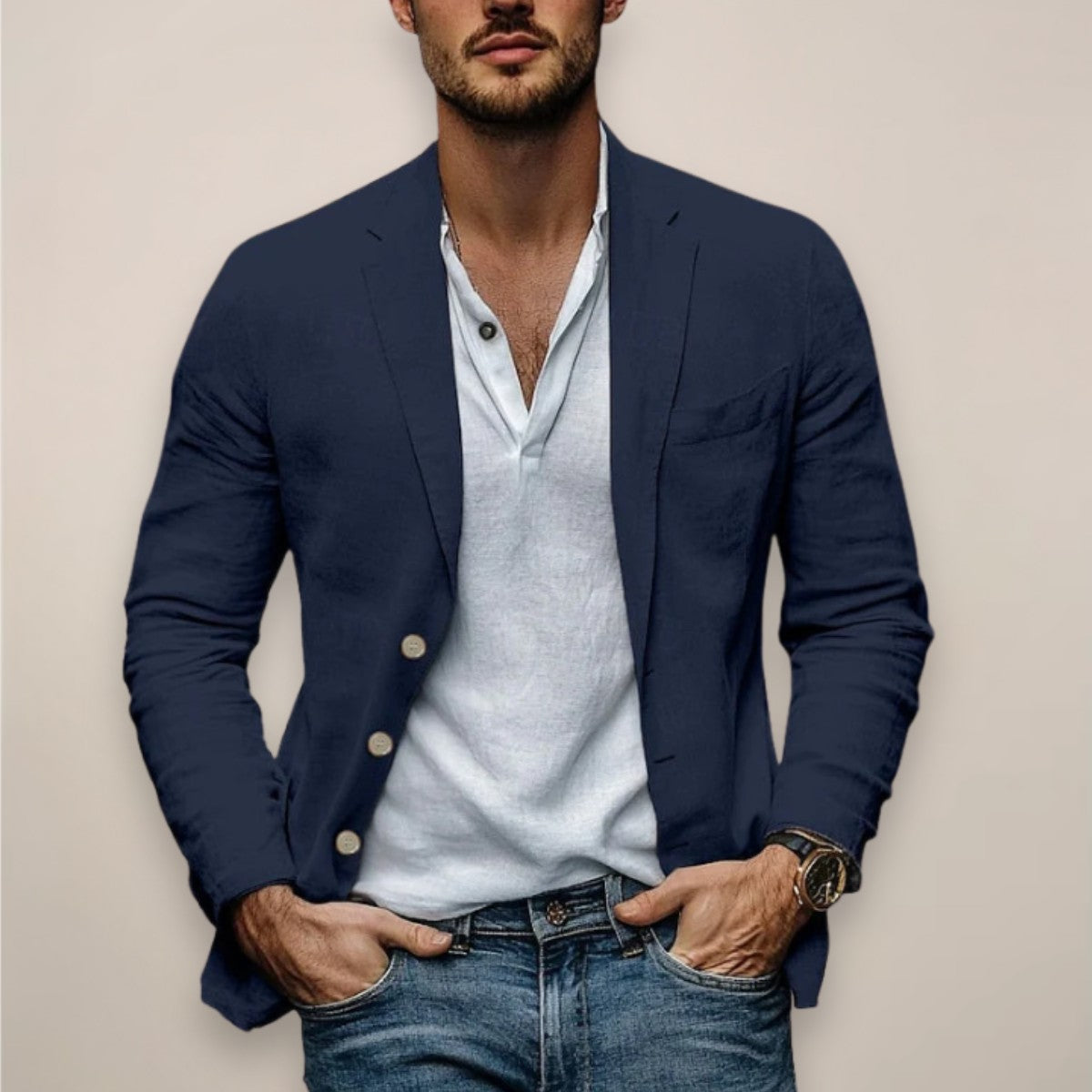 Blazer souple non doublé, coloris bleu marine