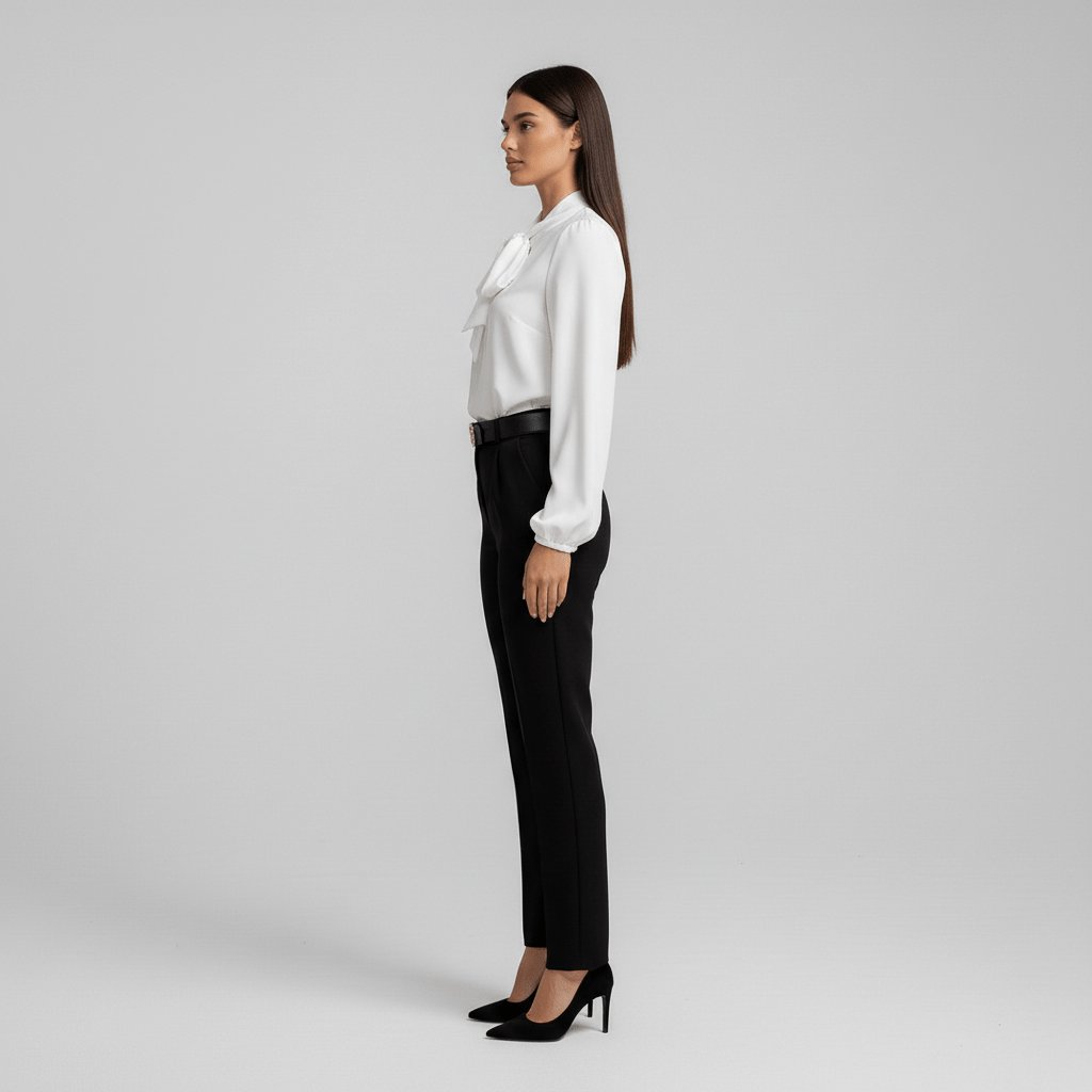 Blouse à col lavallière, coloris blanc, vue de profil