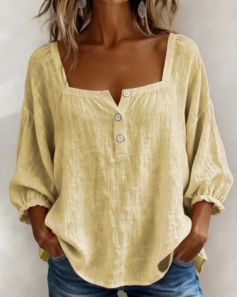 Blouse col carré ample, coloris jaune, vue de face