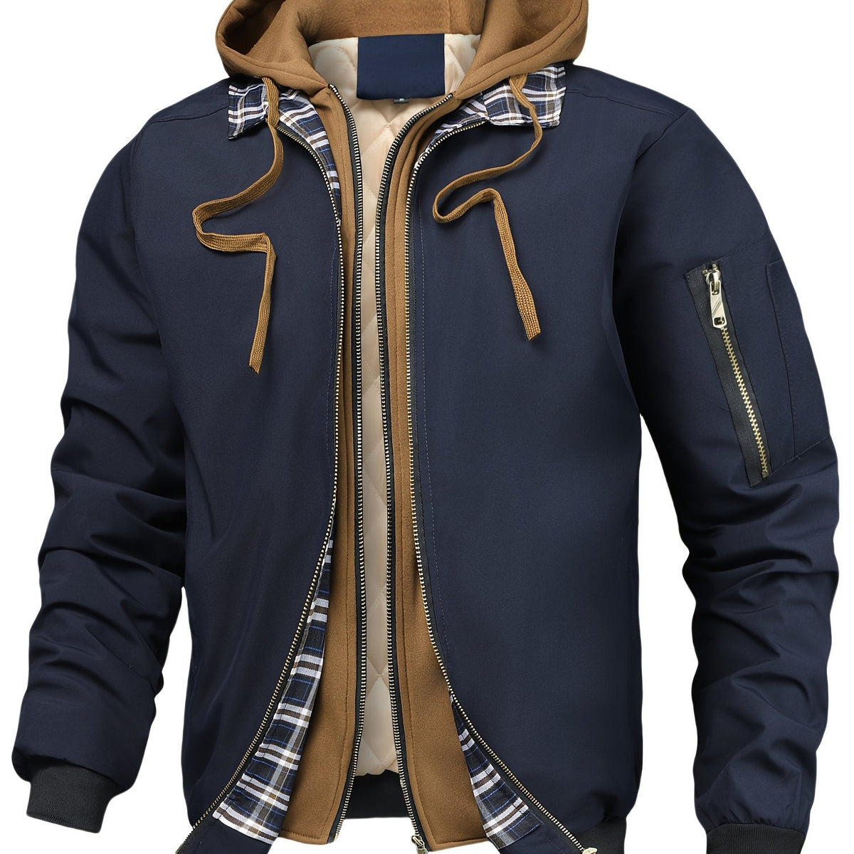 Blouson à capuche doublé, bleu marine