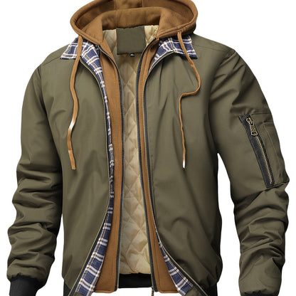 Blouson à capuche doublé, vert olive
