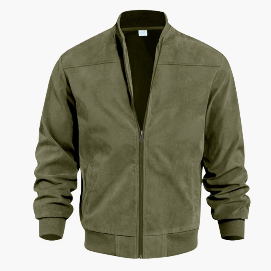 Blouson aviateur effet daim vert olive, vue de face