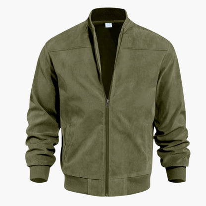 Blouson aviateur effet daim vert olive, vue de face