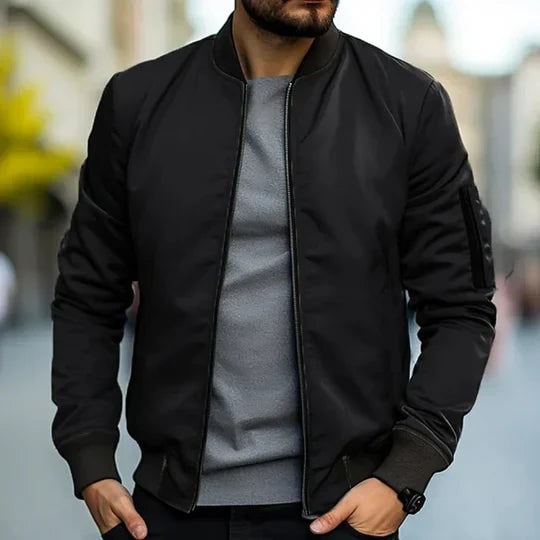Blouson bombardier zippé, noir