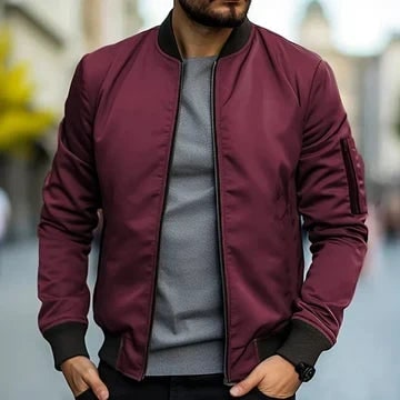 Blouson bombardier zippé, bordeaux