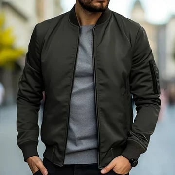Blouson bombardier zippé, vert foncé