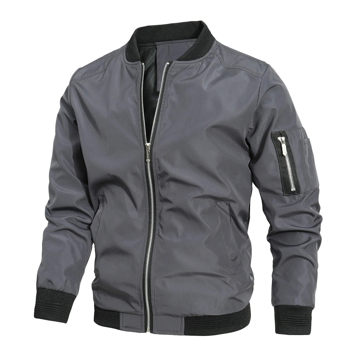 Blouson bomber gris foncé, poche sur la manche
