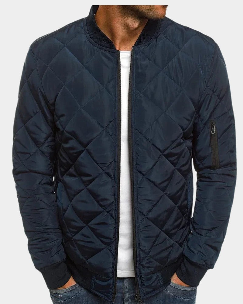 Blouson bomber matelassé, coloris bleu marine, vue de face