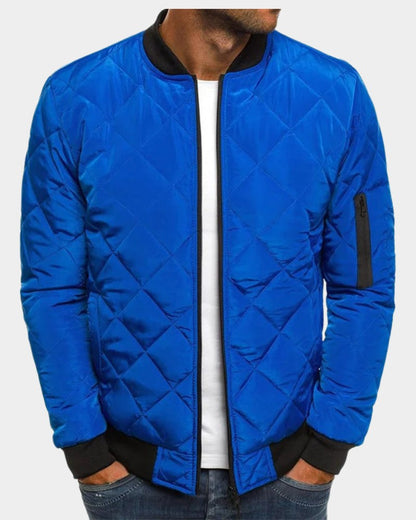 Blouson bomber matelassé, coloris bleu vif, vue de face