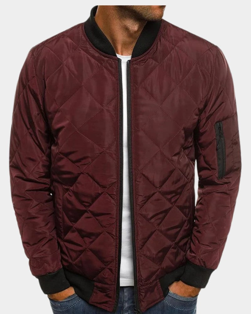 Blouson bomber matelassé, coloris bordeaux, vue de face