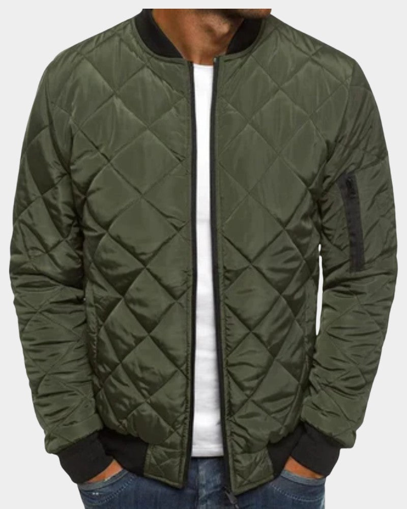 Blouson bomber matelassé, coloris vert olive, vue de face