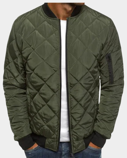 Blouson bomber matelassé, coloris vert olive, vue de face
