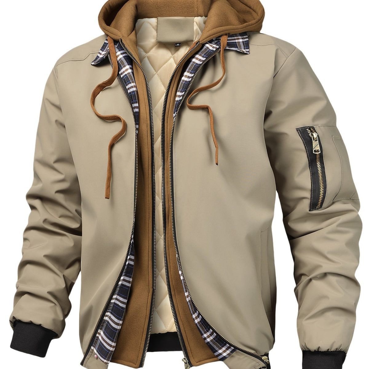 Blouson à capuche doublé, beige