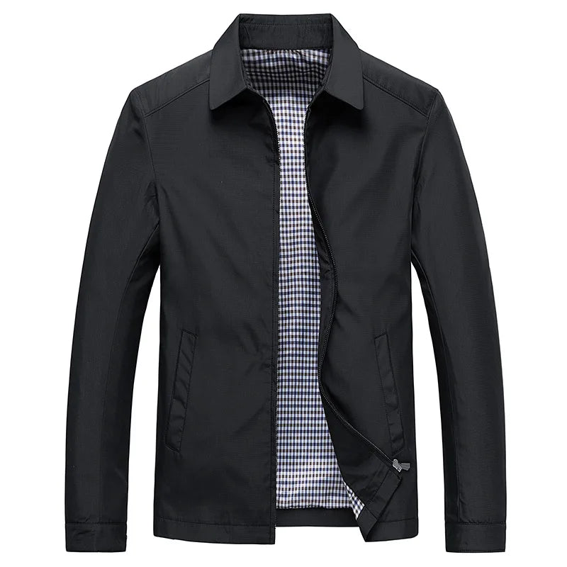 Blouson homme noir à col chemise, ouvert, vue de face