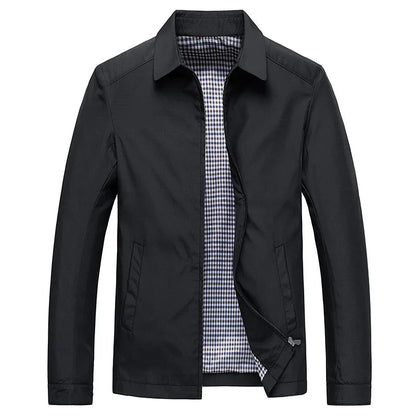Blouson homme noir à col chemise, ouvert, vue de face