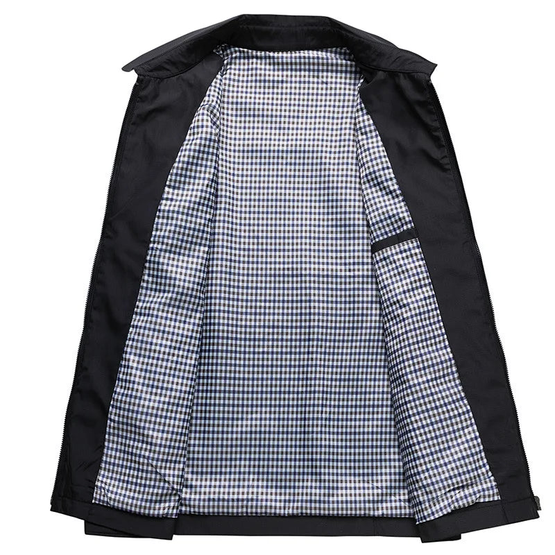 Intérieur du blouson homme noir à col chemise, vue à plat
