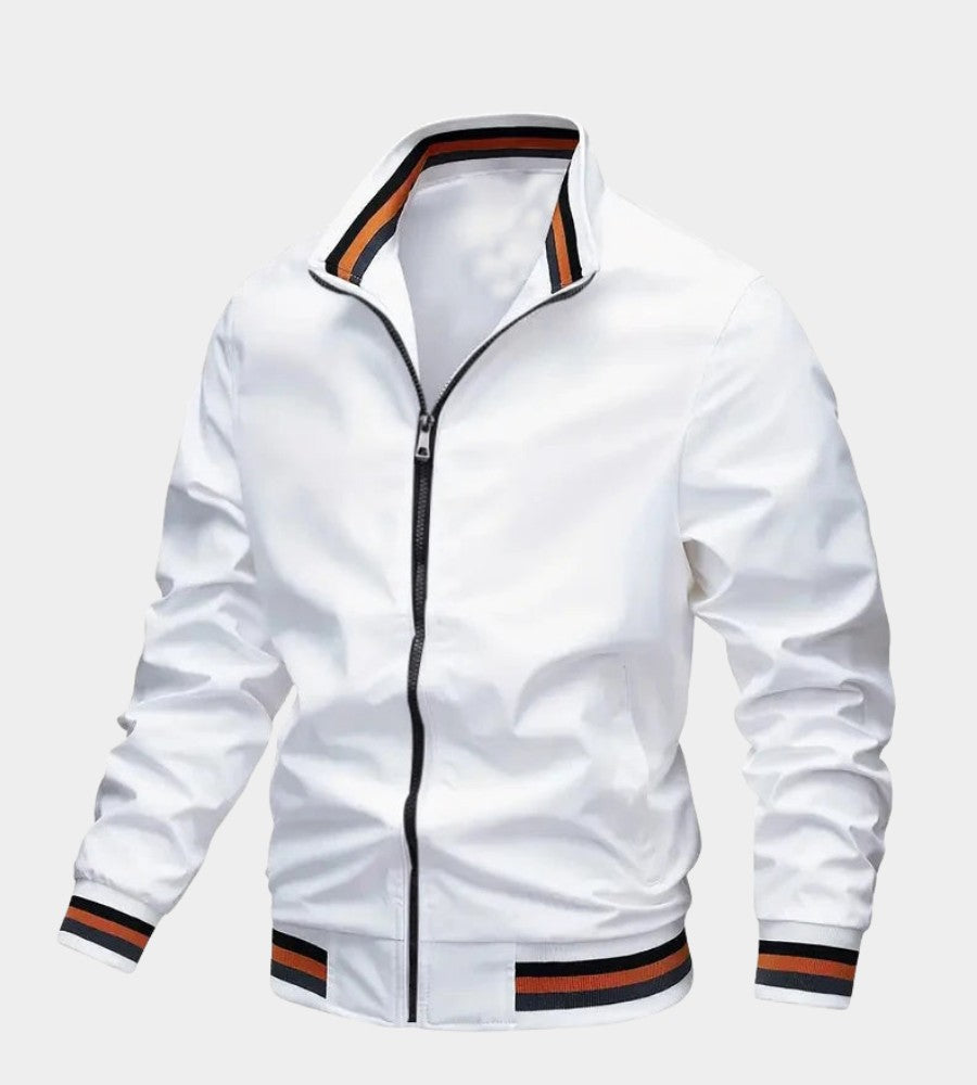 Blouson col montant bords rayés, coloris blanc, vue de face