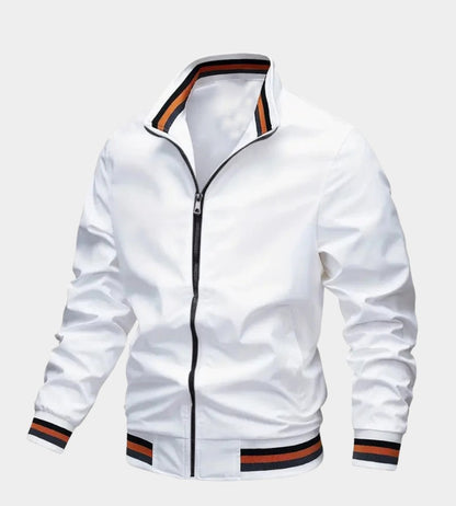 Blouson col montant bords rayés, coloris blanc, vue de face