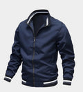 Blouson col montant bords rayés, coloris bleu marine, vue de face