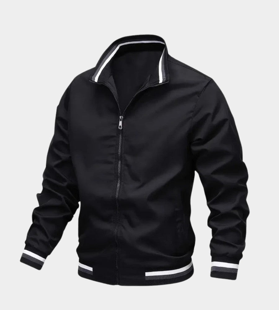 Blouson col montant bords rayés, coloris noir, vue de face