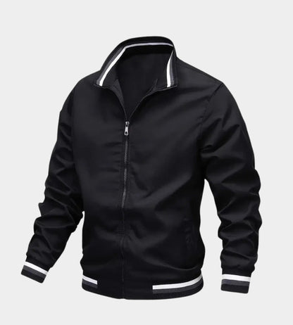 Blouson col montant bords rayés, coloris noir, vue de face