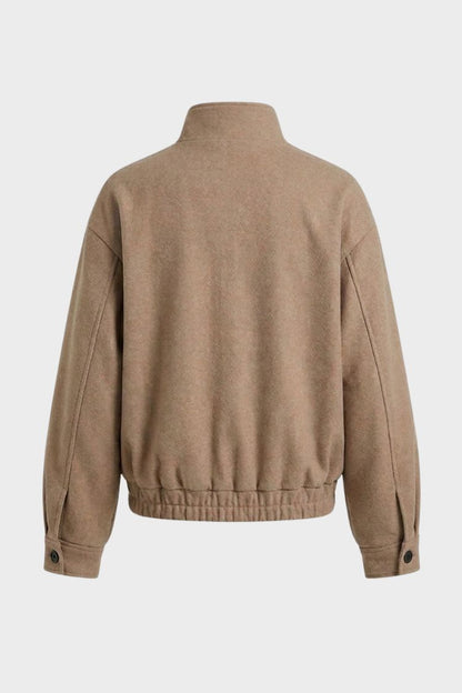 Blouson col montant boutonné, coloris camel, vue de dos