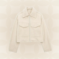 Blouson court col revers, coloris crème, présenté à plat