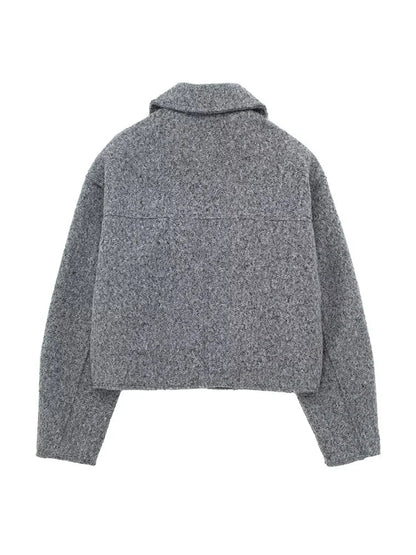 Blouson court col revers, coloris gris foncé, vue de dos