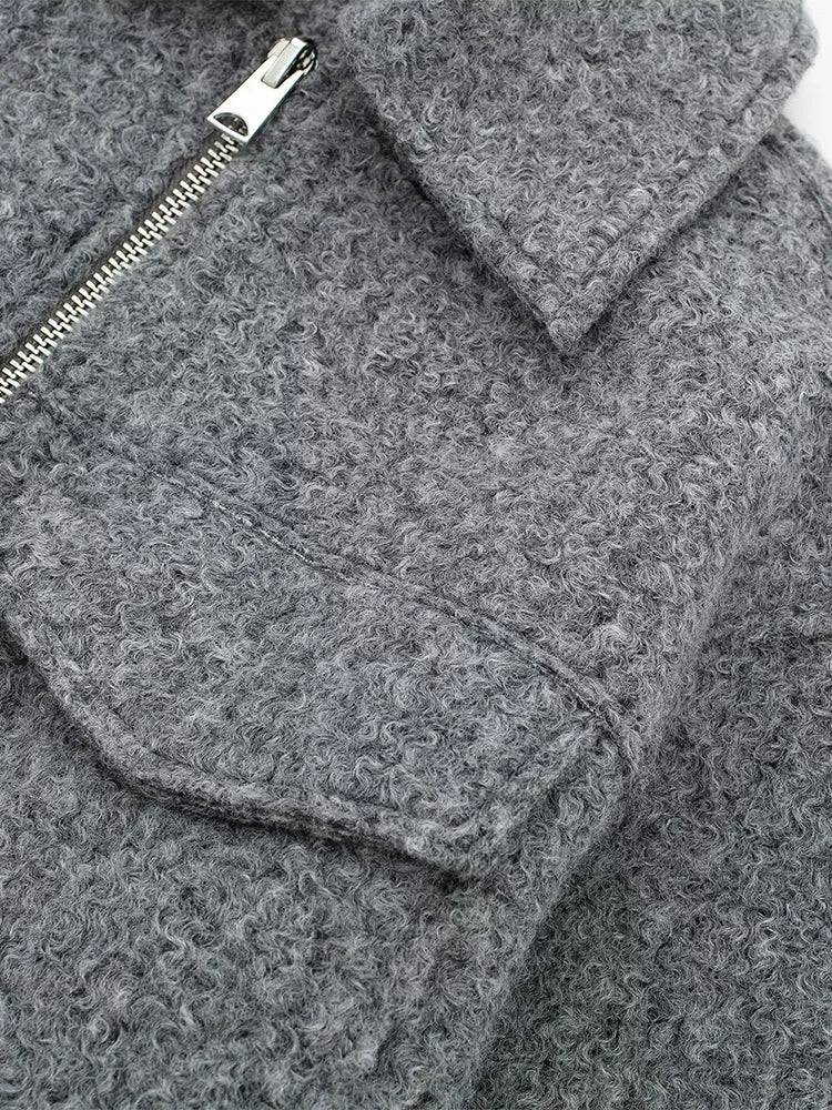 Blouson court col revers, poche et zip