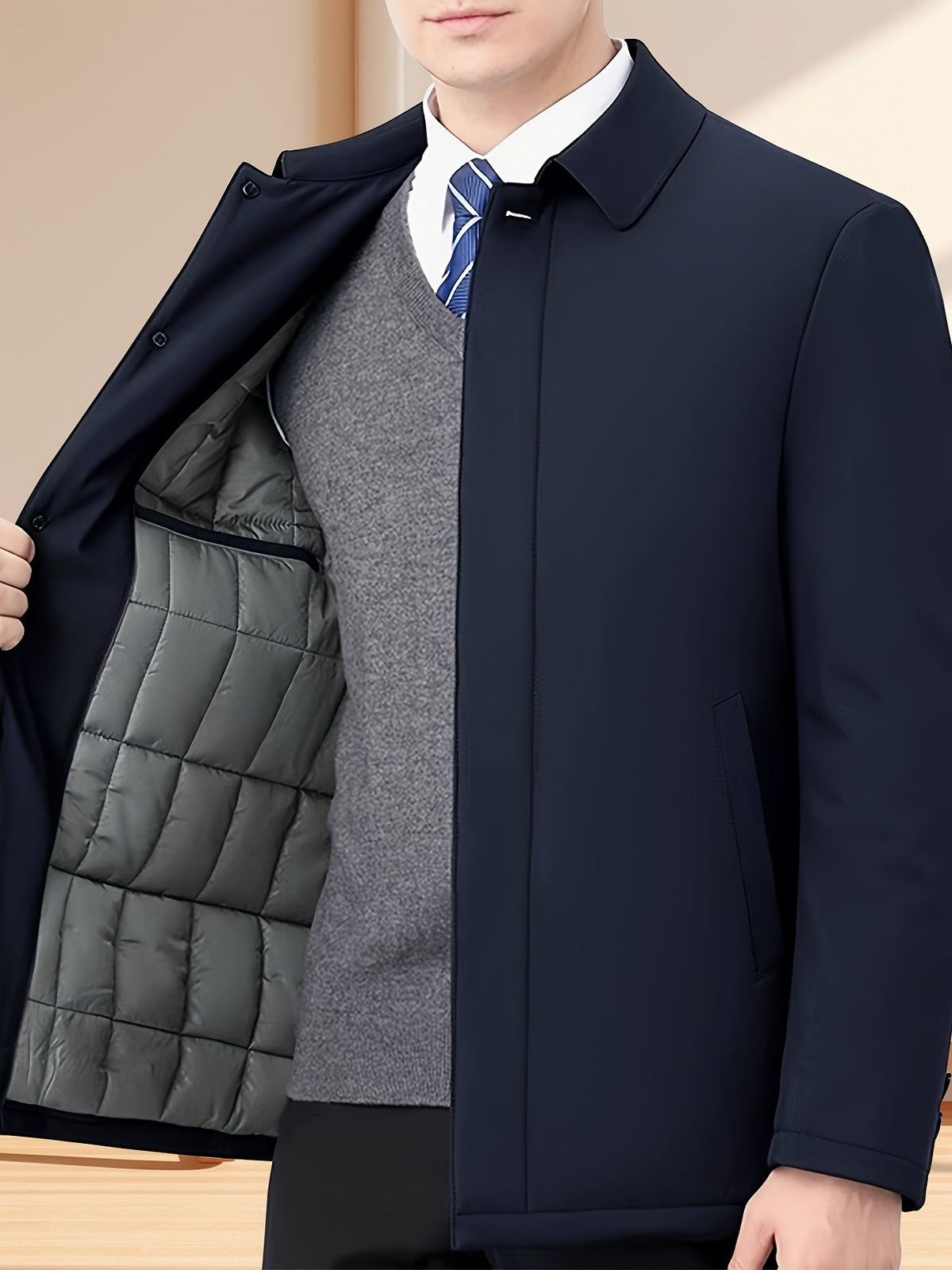 Blouson doublé à revers, bleu marine