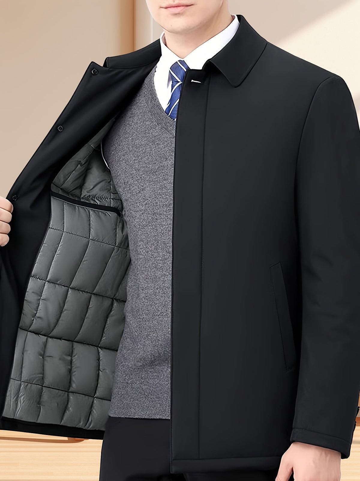 Blouson doublé à revers, noir