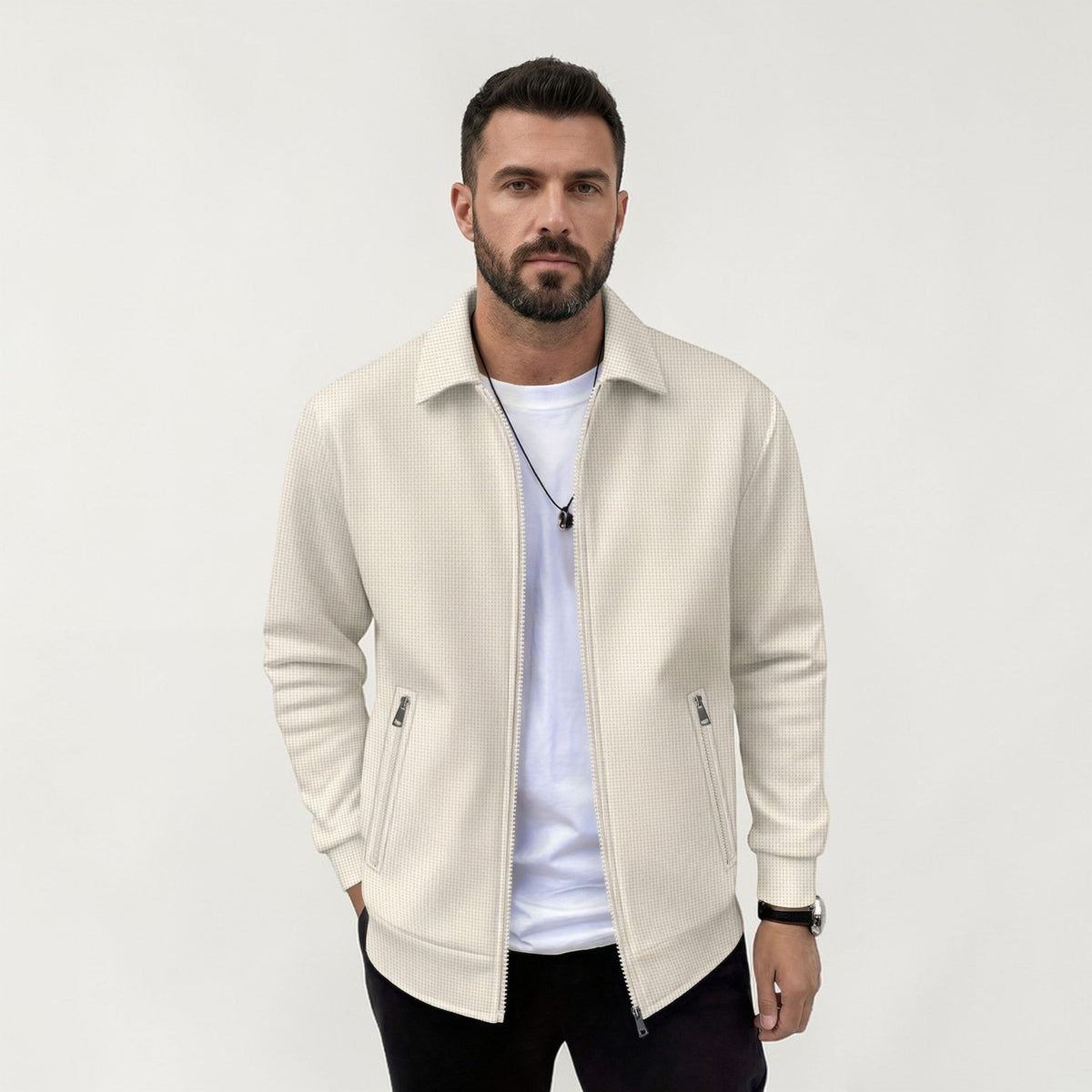 Blouson léger col chemise, coloris beige, vue de face