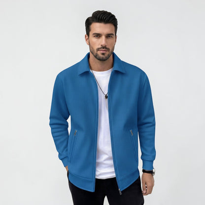 Blouson léger col chemise, coloris bleu vif, vue de face