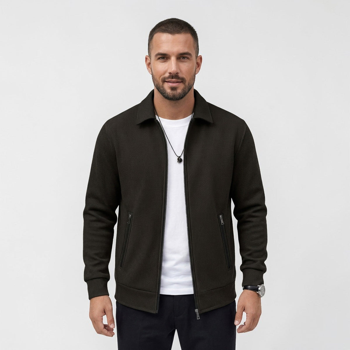 Blouson léger col chemise, coloris noir, vue de face