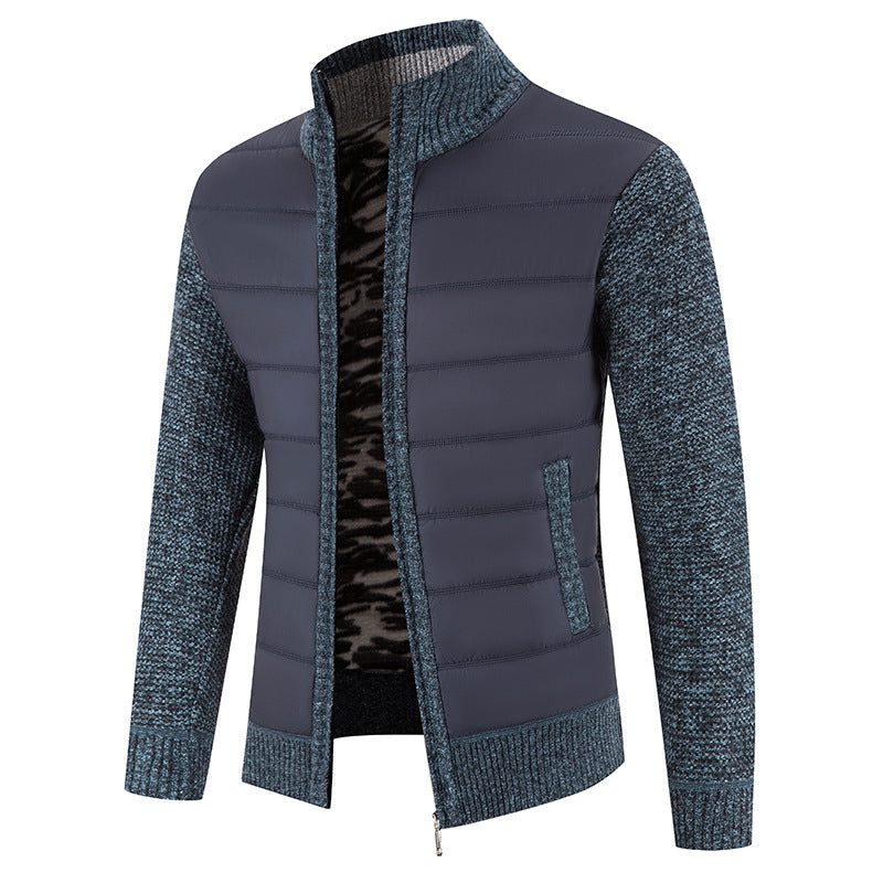 Blouson matelassé manches tricot, coloris ardoise, vue de face